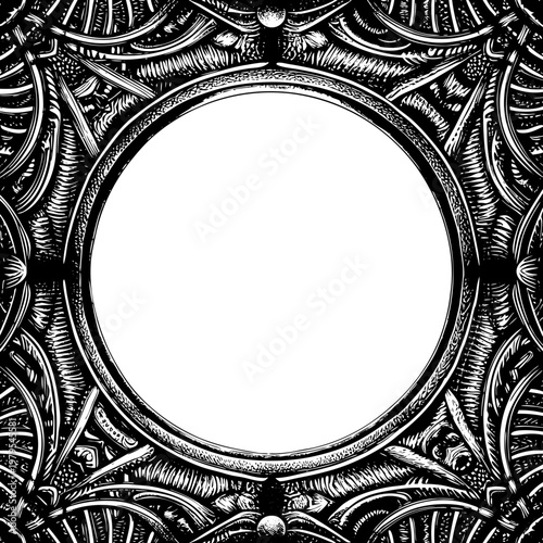Frame element kraken tentacles border flat vector line art gothic dark fantasy vintage engraving circular emblem