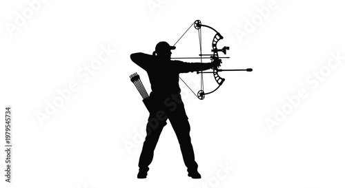 Archer drawing back a bow focused and ready for the shot silhouette