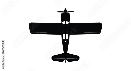Overhead view of a small airplane sharply defined silhouette