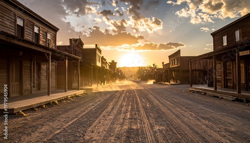 Old West Town at Sunset - A Rustic Scene.
