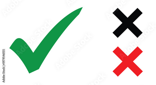 Green checkmark and red x symbols displayed as simple shapes silhouette