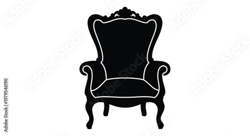 Elegant ornate armchair depicted as a striking black silhouette