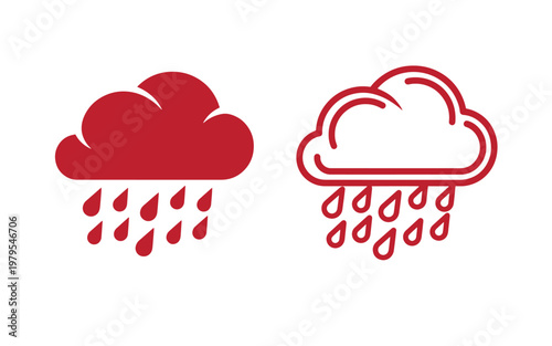 Red rain cloud filled and outlined, with raindrops weather