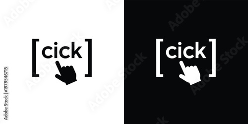 Black and white click with hand cursor and brackets pointer