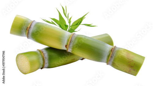 Green Bamboo Stalks with New Shoots and Knots