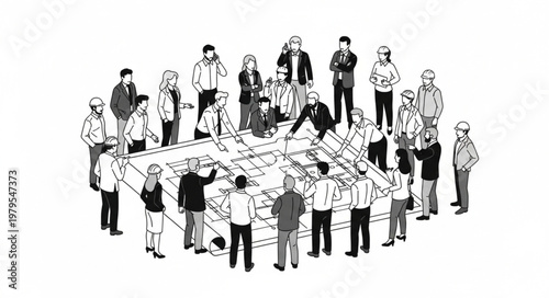 Group of people gathered around a large object.