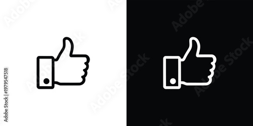Black and white thumbs up on contrasting backgrounds approval likes