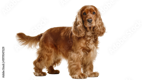 Foto Red American Cocker Spaniel Standing Alertly with Long Fur