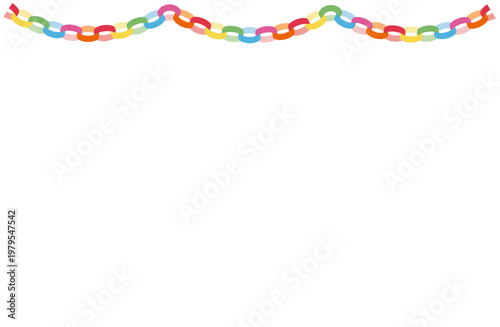 カラフルな輪つなぎ太め三連ガーランド｜上部装飾の背景透過ベクター素材 / Colorful Bold Triple Paper Chain Garland Top Border Transparent Vector