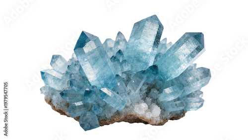Blue Aquamarine Crystal Cluster on Matrix Rock Formation