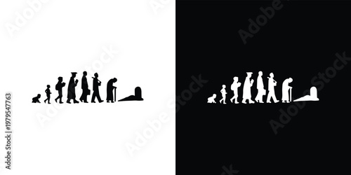 Human evolution silhouettes on white and black backgrounds white background people