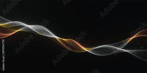 Abstract flowing wave of light particles and glittering dust on black background with wave pattern particle effect light trail energy science fiction abstract art design element