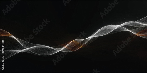 Abstract flowing wave of light particles and glittering dust on black background with wave pattern particle effect light trail energy science fiction abstract art design element
