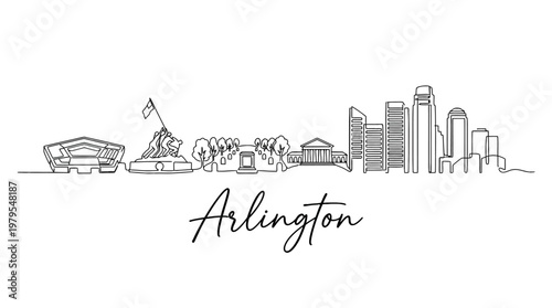 Minimalistic Arlington City Skyline Illustration with Landmarks and Urban Elements for Modern Design Use