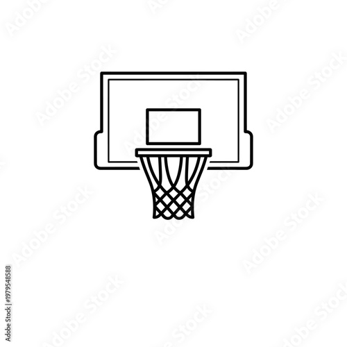 Basketball hoop outline with net and backboard illustration  