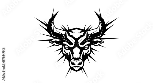 Aggressive Bull Head Silhouette, Tribal Tattoo Style, Fierce Animal Emblem