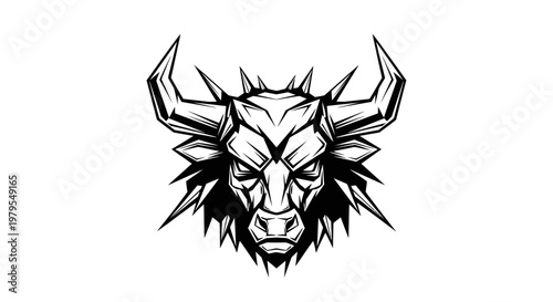 Aggressive Bull Head Silhouette, Fierce Animal Graphic, Strong Power Symbol