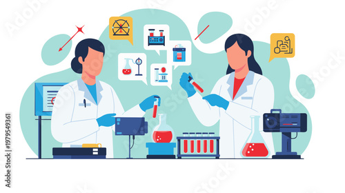 Two scientists conducting experiments with pipettes in a laboratory setting.