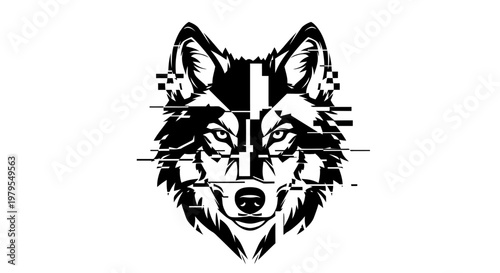 Glitch Wolf Head Logo, Digital Art, Tribal Style, Modern Design