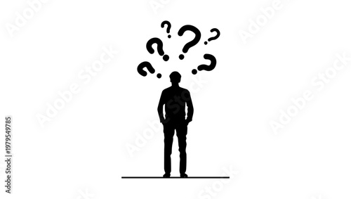 a guy with question marks above his head, black isolated silhouette