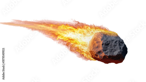Foto Burning rocky meteorite streaking through atmosphere with fiery tail