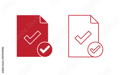 Red and white document with checkmarks, approved symbols document checkmarks paper documents confirmation validation symbols