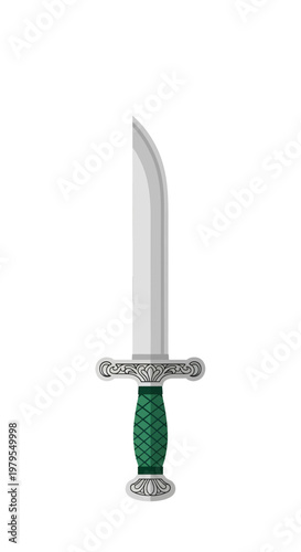 Ornate Medieval Sword with Green Handle Silver Blade