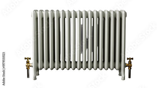 Silver antique radiator with brass valves and pipes