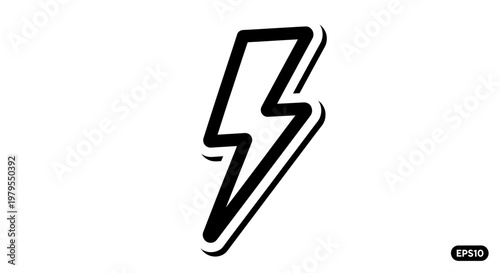Black lightning bolt icon on white background, simple graphic symbol