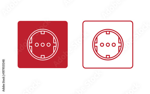 Red european power outlet square shapes, white and red line electrical outlet plug socket red white background