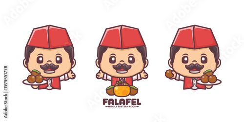 cute male chef cartoon with falafel