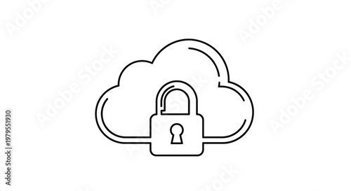 Cloud security icon, padlock symbol on cloud outline, data protection concept