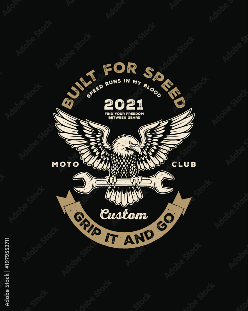 Fototapeta premium Eagle Moto Club Custom Grip It And Go Design.