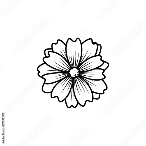 A simple black and white illustration of a flower on a plain background