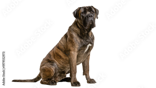 Fotografie Large Brown Dogue de Bordeaux Dog Sitting with White Chest