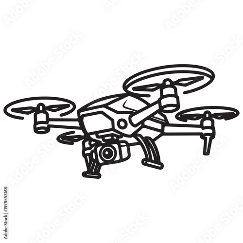 Quadcopter drone with camera vector icon illustration for technology and aerial photography concepts
