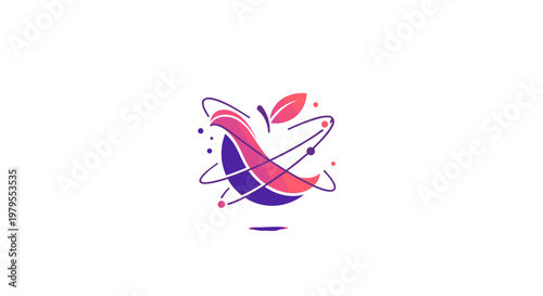 Abstract Scientific Apple Logo Design with Orbiting Elements
