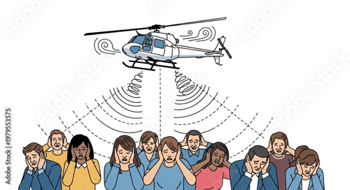 Helicopter noise pollution affecting people below.