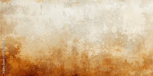 An aged antique parchment texture with a stained brown grunge wall pattern and old rusty metal surface creating a dirty retro backdrop