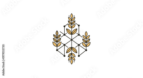 Modern Geometric Wheat Grain Logo with Connected Network Pattern