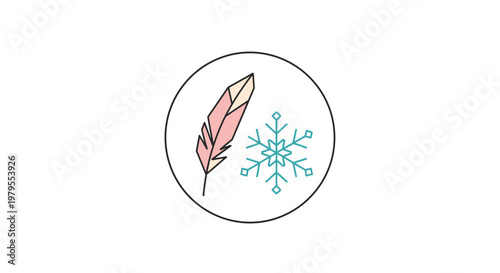 Feather and Snowflake Icon Representing Lightness and Cold Properties