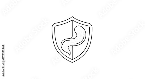 Stomach Organ in Shield Icon for Digestive Health and Protection