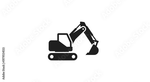 Excavator Digger Heavy Equipment Icon Silhouette on White Background