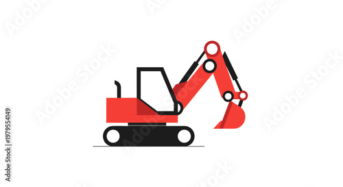 Red Excavator Digger Flat Design Icon on White Background