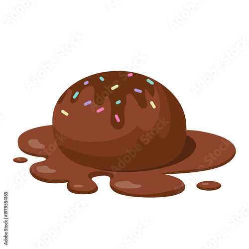 Melting chocolate ice cream, summer dessert. Vector Illustration