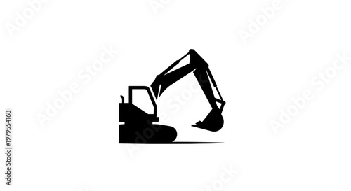 Excavator Heavy Equipment Silhouette Icon on White