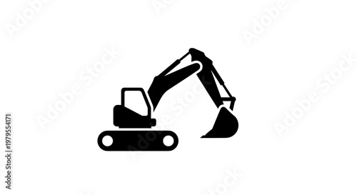 Black Excavator Silhouette Icon on White Background