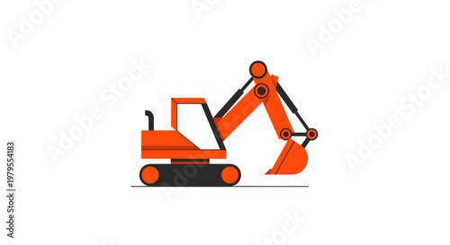 Orange Excavator Flat Design Icon on White Background