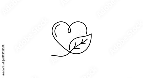 Minimalist Heart and Leaf Line Art Icon
