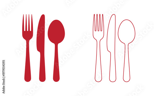 Red utensil fork, knife, spoon, dining symbols utensils cutlery